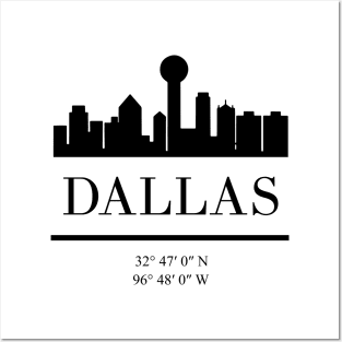 DALLAS TEXAS BLACK SILHOUETTE SKYLINE ART Posters and Art